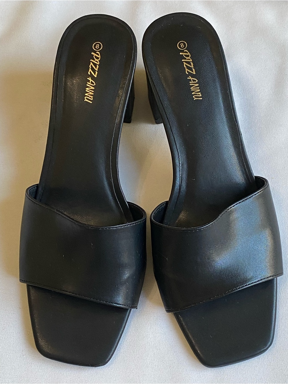 Black Leather Slide Mules